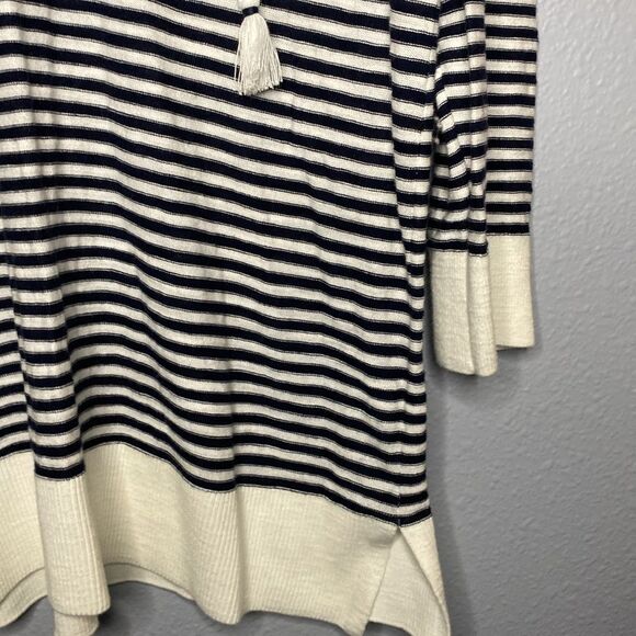 Loft Stripe Tasseled Tie Neck Tunic Blue and White Striped Sweater Size Medium - Picture 6 of 10